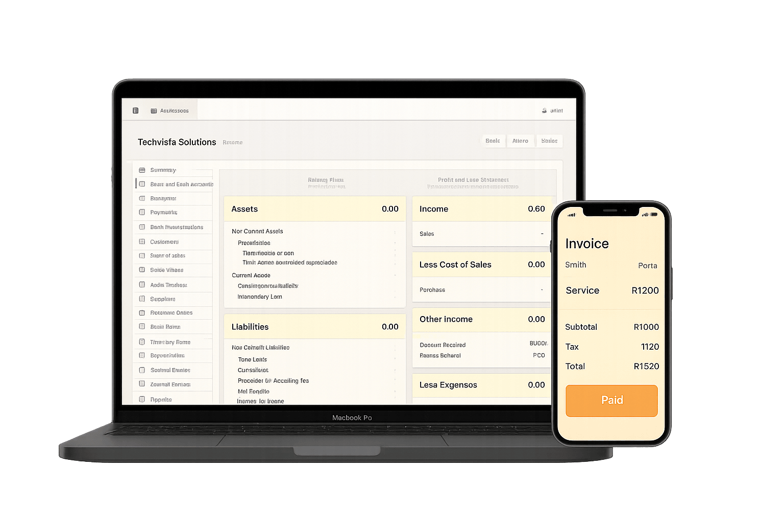 Accounting software interface on laptop and phone